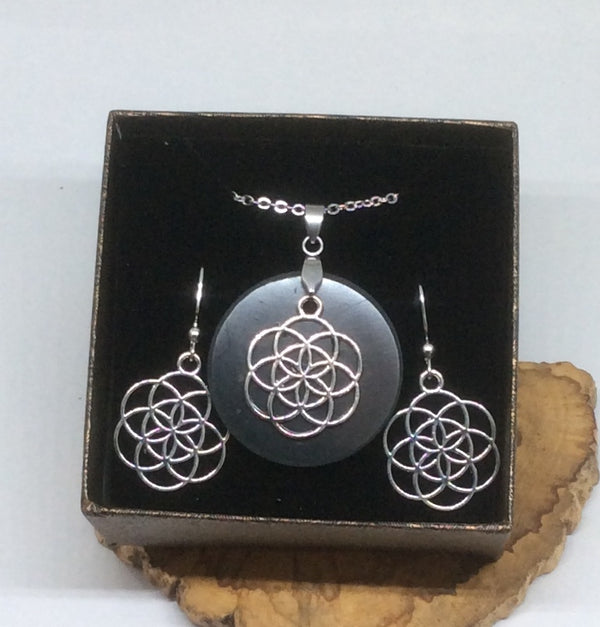 Seed of Life Shungite Pendant and Earrings